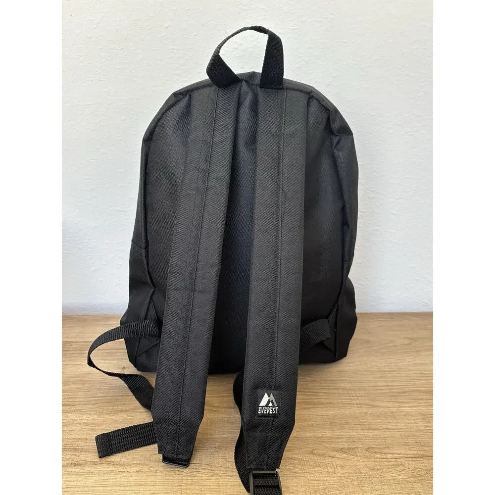 Everest Black Backpack Medium Unisex Zip Closure Front Pocket 16in